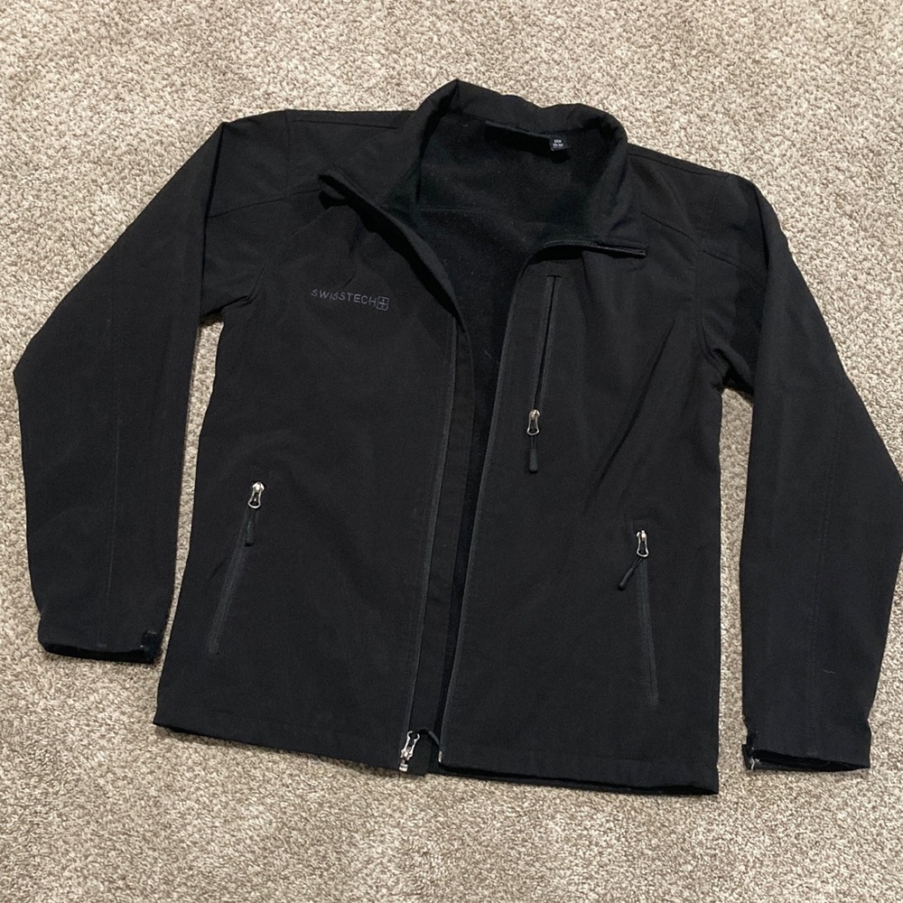 Swiss Tech Black Jacket with Red Logo Accent